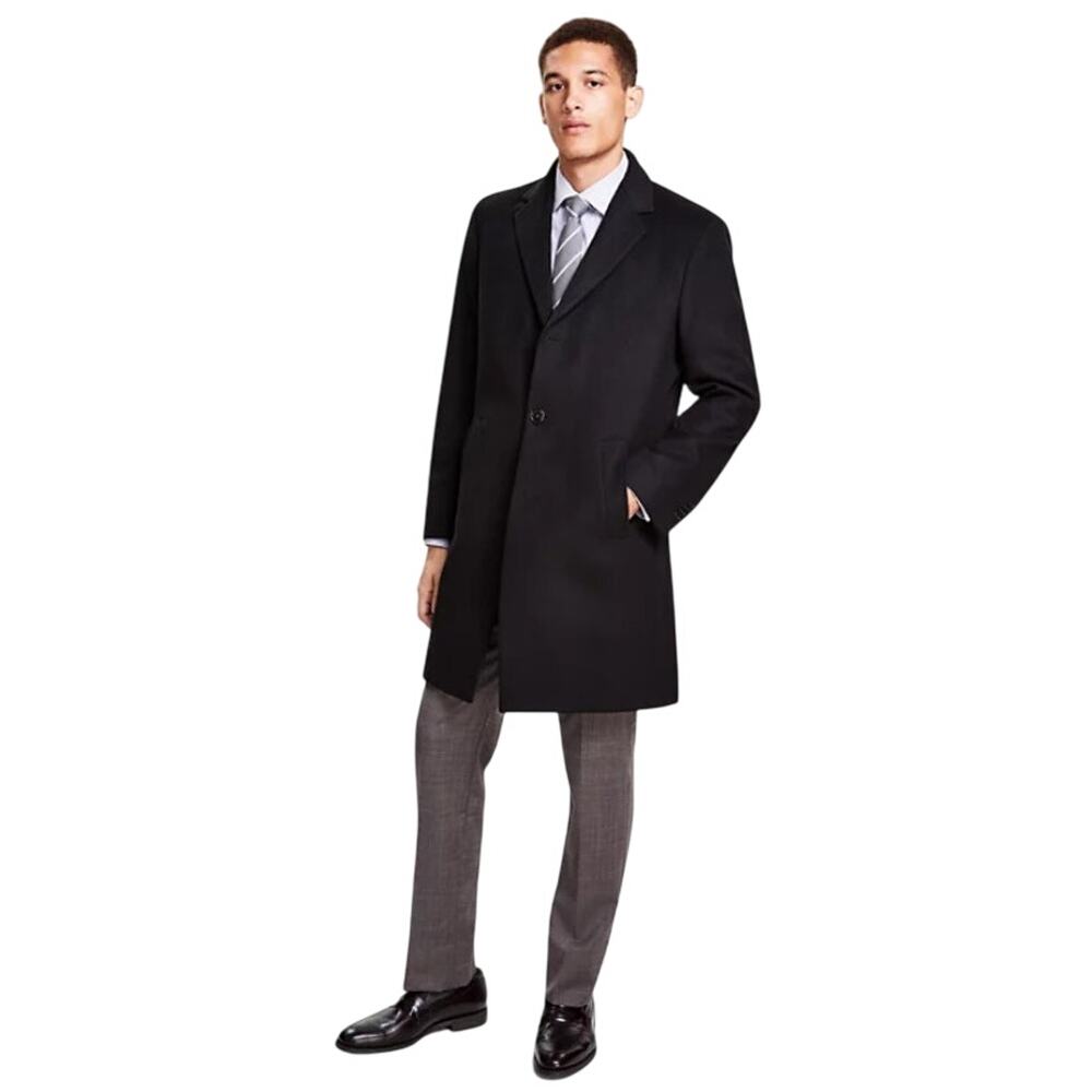 Brooks Brothers Men's Black Wool Mid Length Casual Classic Overcoat Size 44R